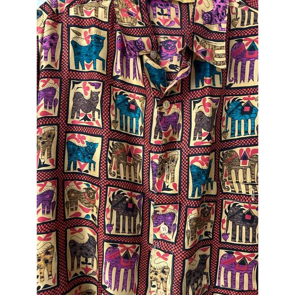 Vintage 90's Silk Club Button Up Shirt Mens M Red Animal Print Retro Classic - Picture 4 of 10